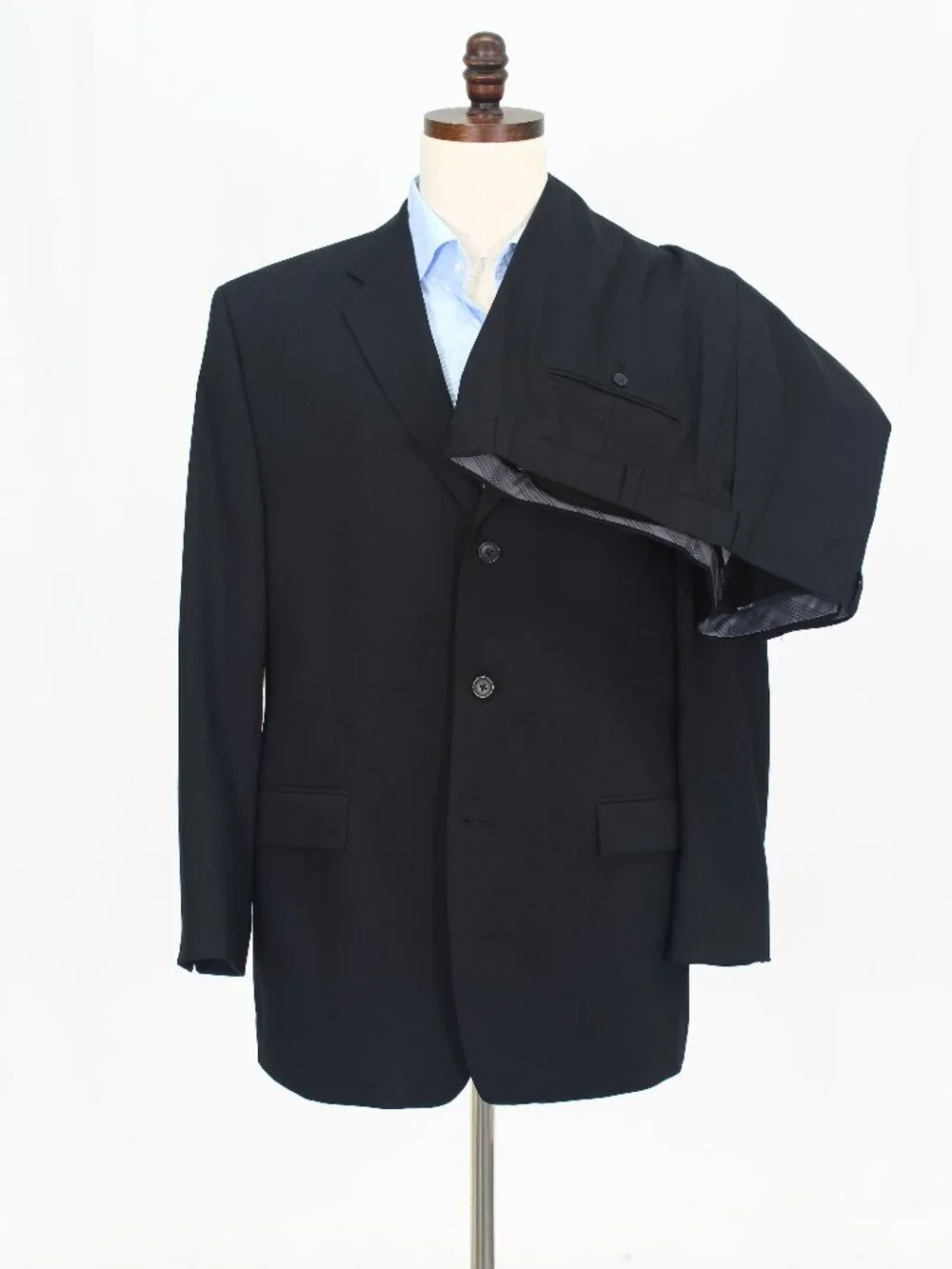 Calvin Klein 44R 38x31 Black Full Suit 3-Button Solid R943